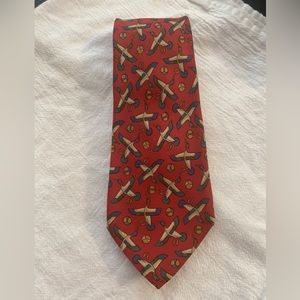 Salvatore Ferragamo Silk Tie Men's Luxury Necktie Red Flying Ducks Italian